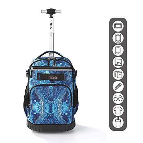Tilami Rolling Backpack 19 inch with Lunch Bag Wheeled Laptop Backpack (Blue Wave)