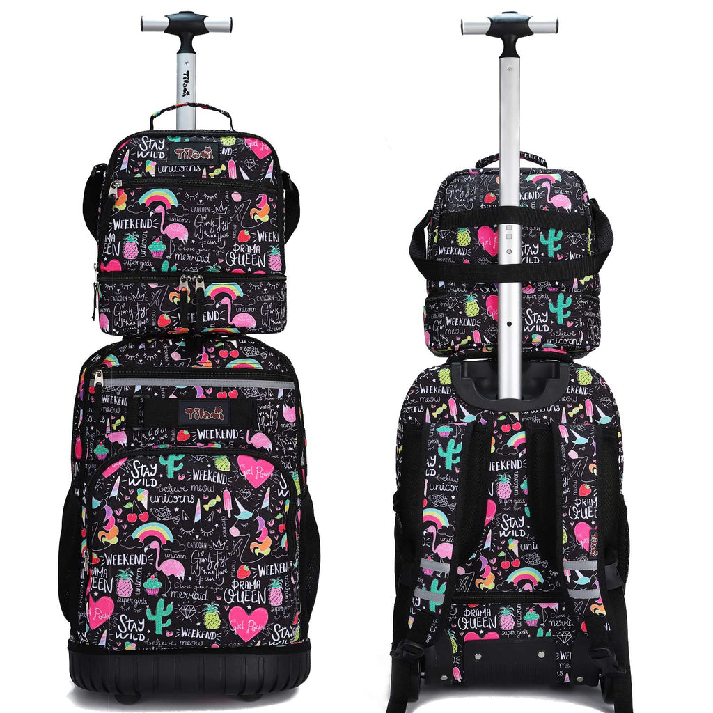 Tilami Rolling Backpack 19 inch with Lunch Bag Wheeled Laptop Backpack, Ins