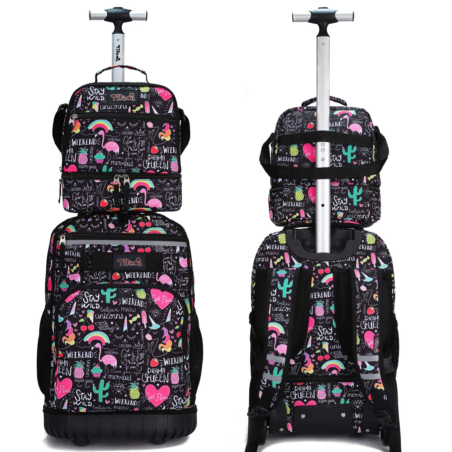 Tilami Rolling Backpack 19 inch with Lunch Bag Wheeled Laptop Backpack, Ins