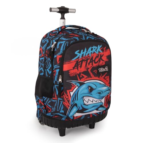 Tilami Rolling Backpack for Boys and Girls,Shark attack