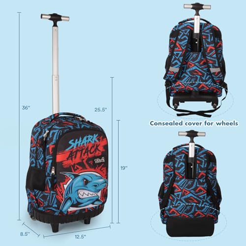 Tilami Rolling Backpack for Boys and Girls,Shark attack