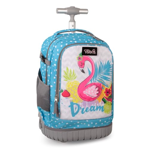 Tilami Rolling Backpack for Kids 18 inch Boys and Girls Laptop Backpack,Blue
