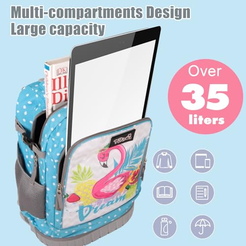 Tilami Rolling Backpack for Kids 18 inch Boys and Girls Laptop Backpack,Blue