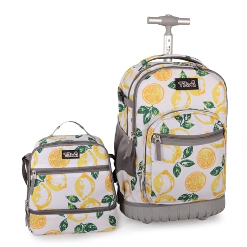 Tilami Rolling Backpack for Kids 19 inch with Lunch Bag Wheeled Laptop Backpack,Lemon
