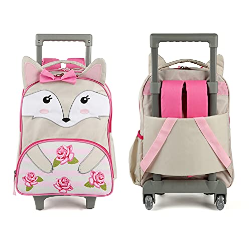 Tilami Toddler Rolling Backpack 16 inch Kids Wheeled Backpack Boys Girls Travel School Children Luggage Toddler Trip, Fox