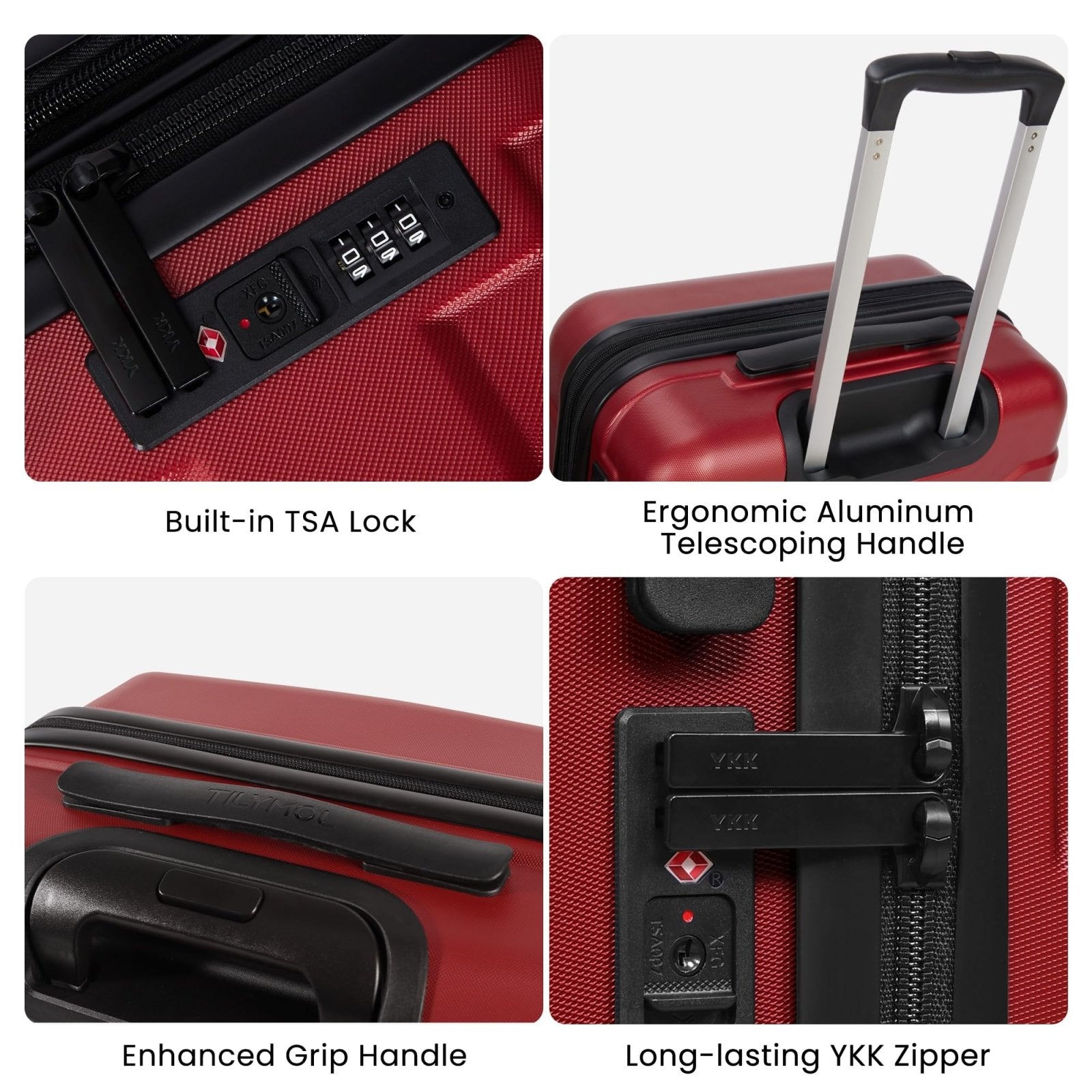 TILYMOL Hardside Carry On Luggage 22x14x9 Airline Approved with Spinner Wheels, Lightweight 20 - inch Carry - On Suitcase for Men & Women, Red