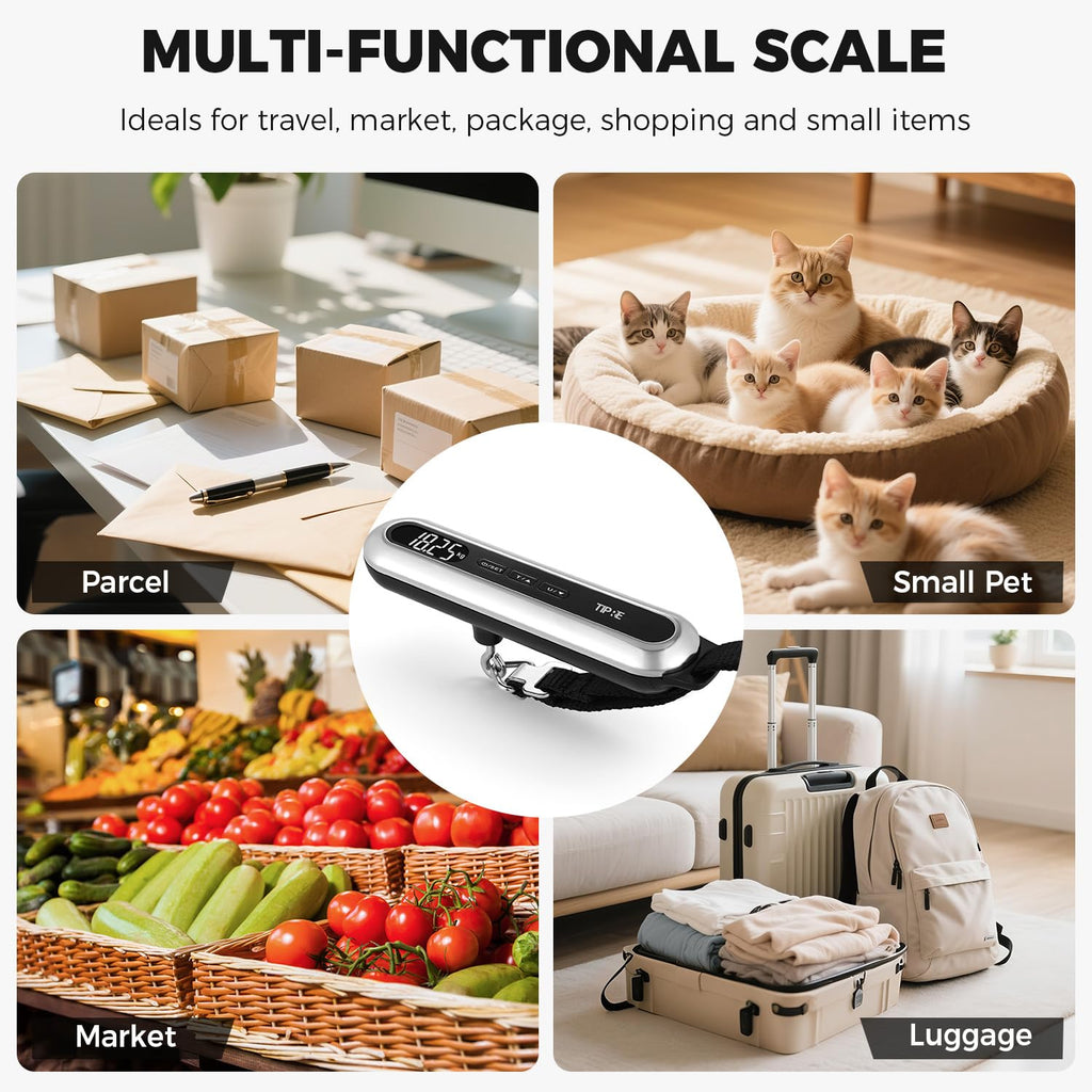 TIPRE Travel Luggage Scale 110lb Digital Suitcase Scale Portable Weight Scale Handheld Baggage Scale High Precision Stainless Steel Luggage Scale Carry - on Weight Scale Lightweight Travel Tool