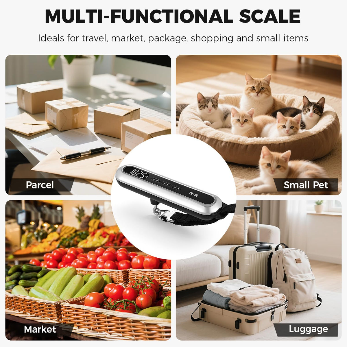 TIPRE Travel Luggage Scale 110lb Digital Suitcase Scale Portable Weight Scale Handheld Baggage Scale High Precision Stainless Steel Luggage Scale Carry - on Weight Scale Lightweight Travel Tool