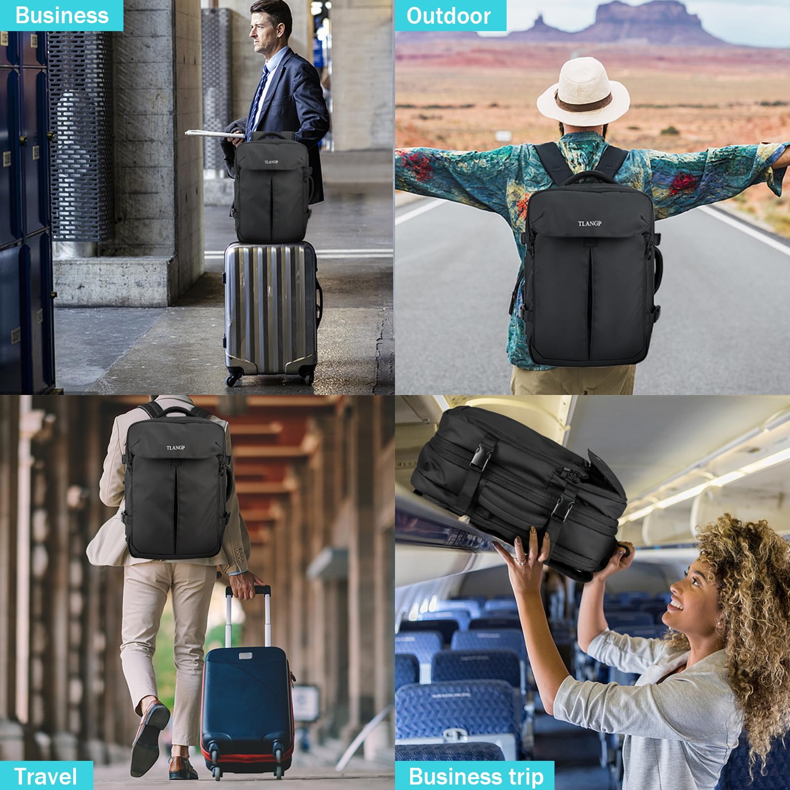 TLANGP Vacuum Compression Backpack, 60L Expandable Vacpack, Waterproof Carry - On Anti Theft Airback, Black