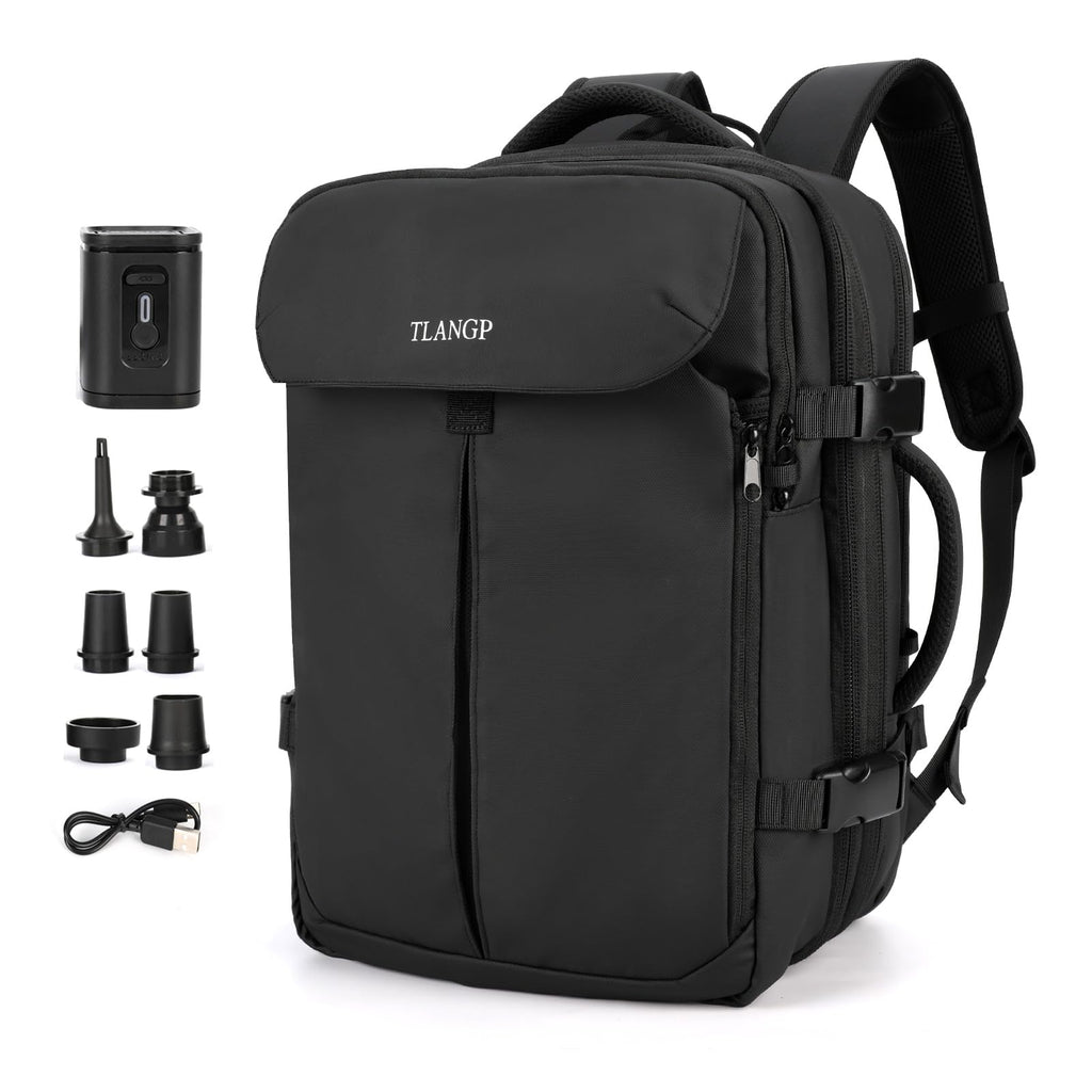 TLANGP Vacuum Compression Backpack, 60L Expandable Vacpack, Waterproof Carry-On Anti Theft Airback, Black