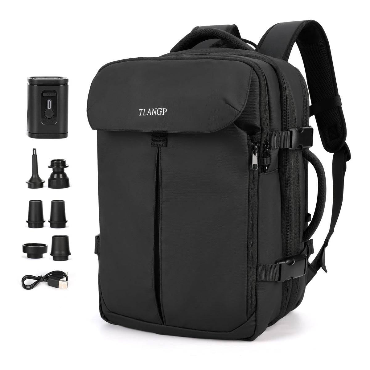 TLANGP Vacuum Compression Backpack, 60L Expandable Vacpack, Waterproof Carry-On Anti Theft Airback, Black