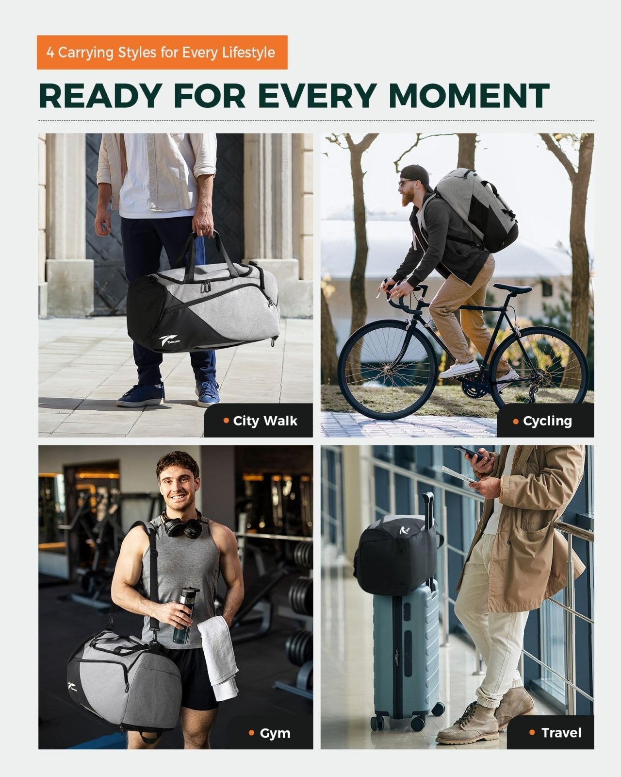 Tolaccea Gym Bag for Men Women, Large Sport Duffel Bags with Shoe Compartment Wet Compartment, Travel Duffel Bag Backpack, Weekender Bags Carry On Backpack for Gym, Travel, Fitness, Workout(Grey, 47L)