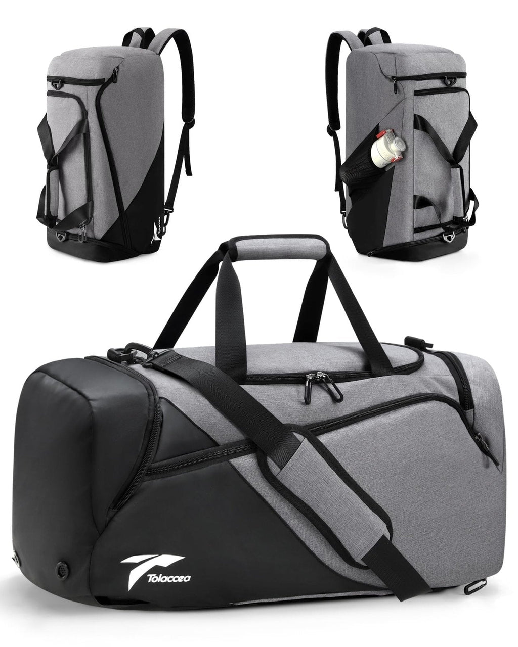 Tolaccea Gym Bag for Men Women, Large Sport Duffel Bags with Shoe Compartment Wet Compartment, Travel Duffel Bag Backpack, Weekender Bags Carry On Backpack for Gym, Travel, Fitness, Workout(Grey, 47L)