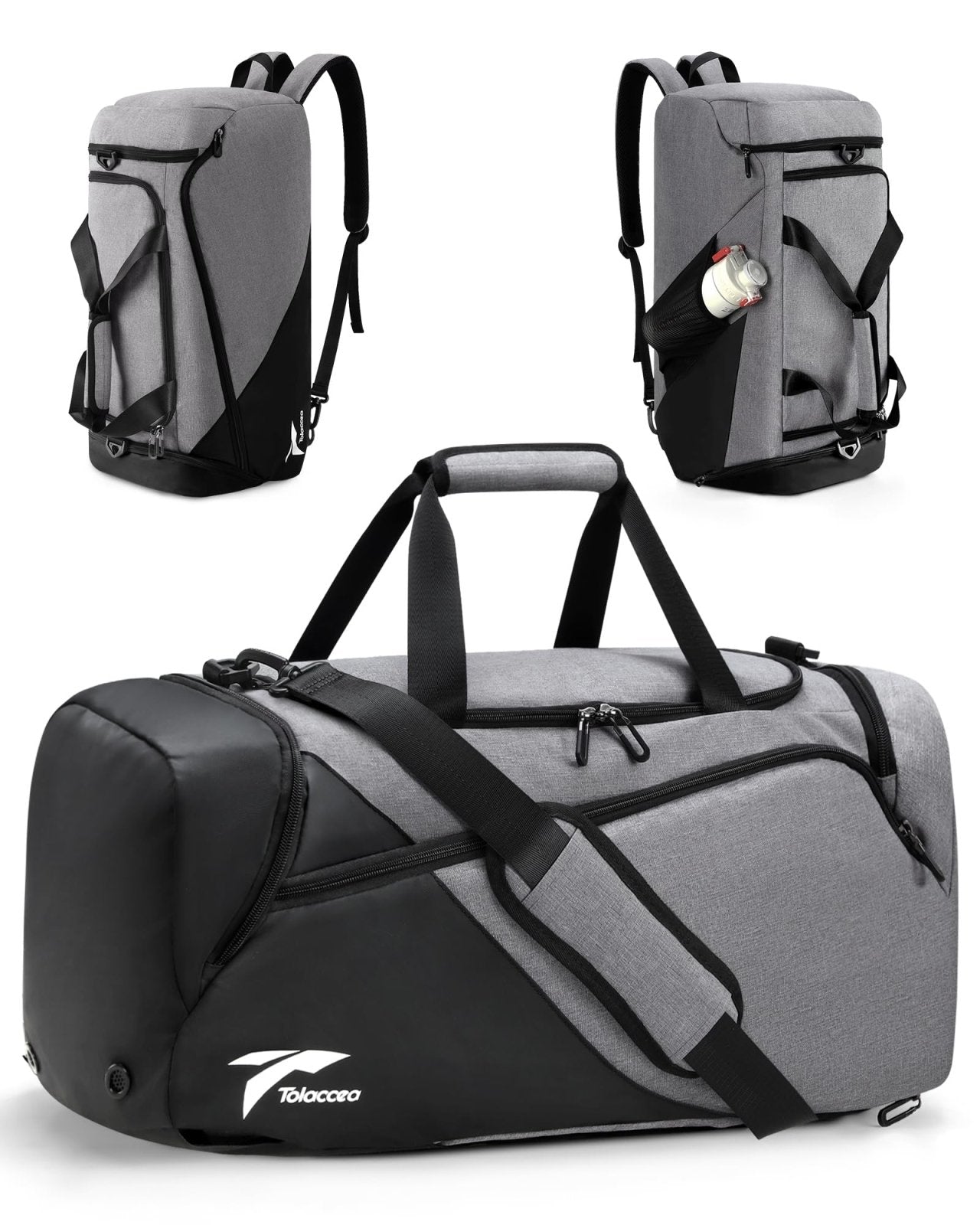 Tolaccea Gym Bag for Men Women, Large Sport Duffel Bags with Shoe Compartment Wet Compartment, Travel Duffel Bag Backpack, Weekender Bags Carry On Backpack for Gym, Travel, Fitness, Workout(Grey, 47L)