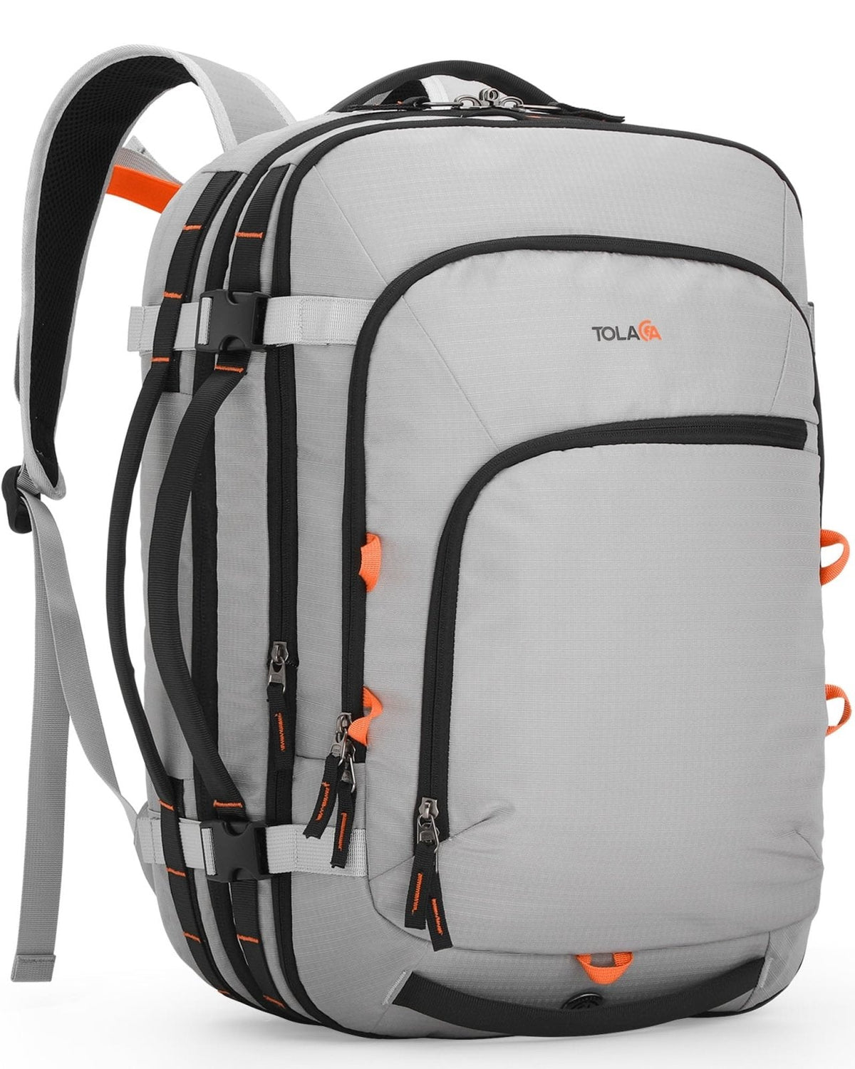 Tolaccea Travel Backpack, TSA Friendly Flight Approved Carry-on Luggage Durable Large Laptop Bag Daypack Fits 15.6 Inch Computer, Water-resistant Business Rucksack, 35-45L Expandable - Grey
