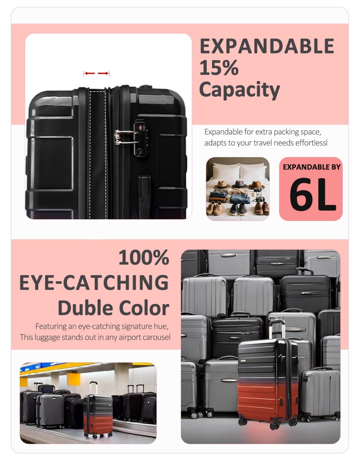 Tolino Carry on Luggage 22x14x9 Airline Approved - 20 Inch Hardside Suitcase with Wheels TSA Lock, PC+ABS Lightweight Carry on Suitcases for Women and Men