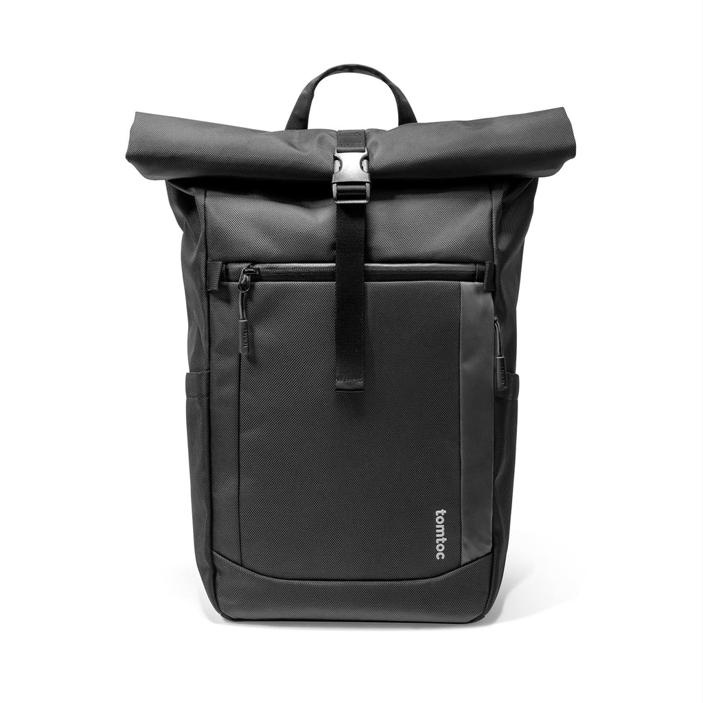 tomtoc Rolltop Laptop Backpack, Water-Resistant Travel Backpack Commute Expandable Casual Daypack for 13-17.3 inch Laptop, Rucksack for Work College Trip, Capacity Adjustable 25-30L, Black