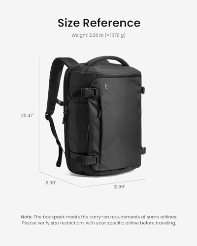 tomtoc Travel Backpack 40L, TSA Friendly Flight Approved Carry - on Luggage Hand Water - resistant Lightweight Business Rucksack, Durable Large Weekender Bag Daypack Fits 17.3 Inch Laptop
