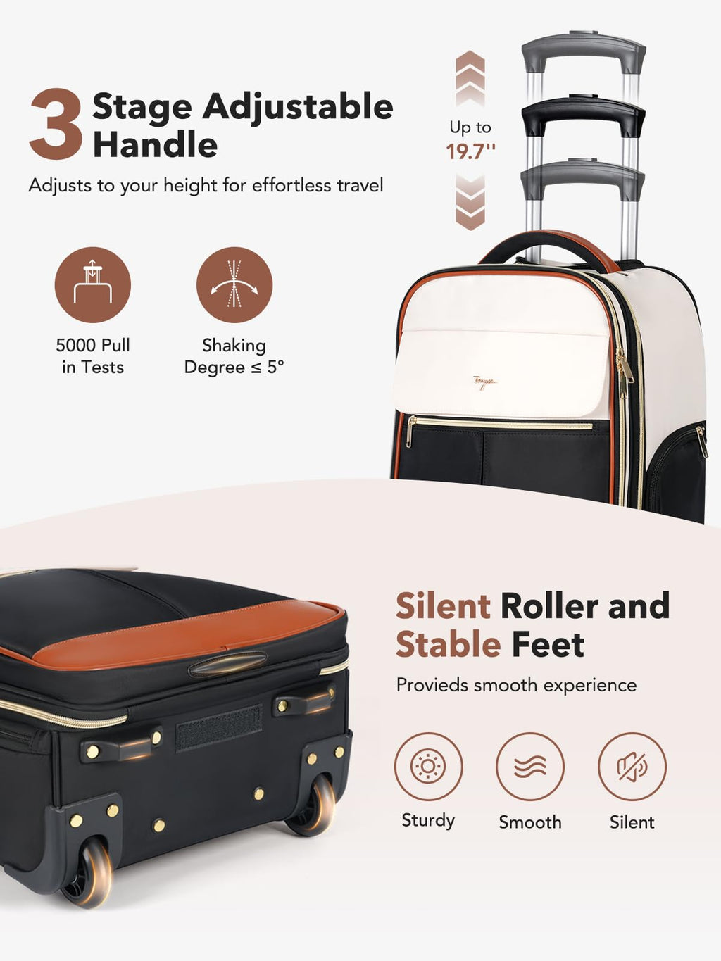 Tonyeee Rolling Backpack for Women, 22 Inch Carry on Luggage Suitcase Flight Approved, X Large Roller Travel Laptop Backpack with Wheels for Overnight Weekender Bussiness Work (Beige,XL Carry on Size)