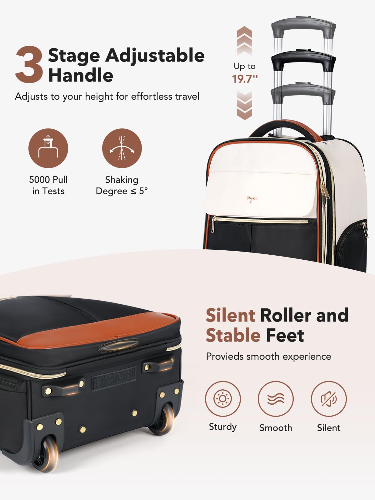 Tonyeee Rolling Backpack for Women, 22 Inch Carry on Luggage Suitcase Flight Approved, X Large Roller Travel Laptop Backpack with Wheels for Overnight Weekender Bussiness Work (Beige,XL Carry on Size)