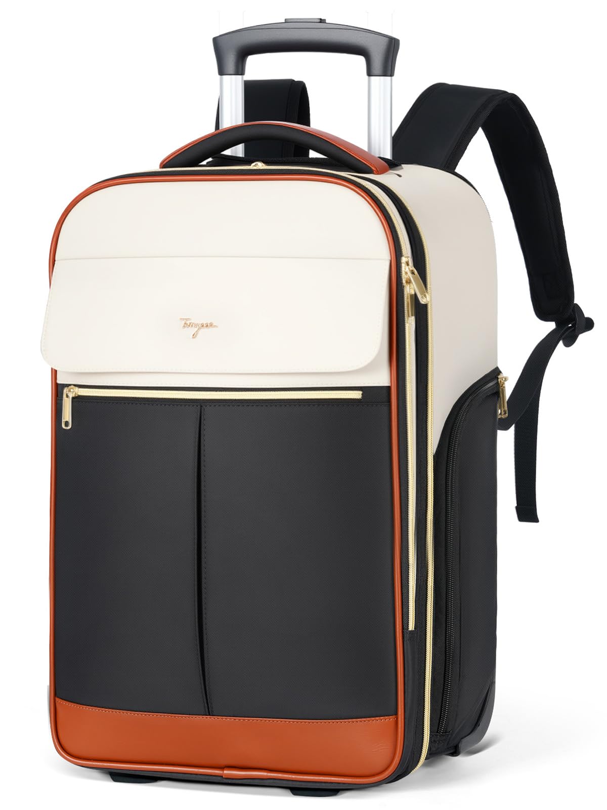 Tonyeee Rolling Backpack for Women, 22 Inch Carry on Luggage Suitcase Flight Approved, X Large Roller Travel Laptop Backpack with Wheels for Overnight Weekender Bussiness Work (Beige,XL Carry on Size)