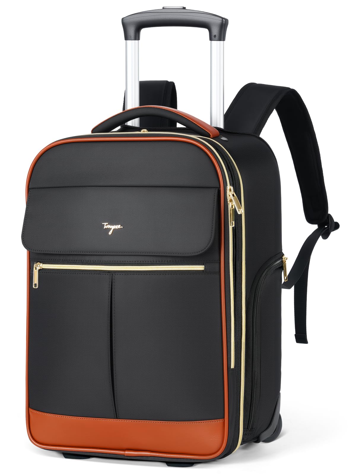 Tonyeee Rolling Backpack for Women, Large Travel Backpack with Wheels Carry on Flight Approved, 15.6 Inch Laptop Wheeled Roller Bag Suitcase for Work Bussiness Weekender (Black,M Underseat Size)