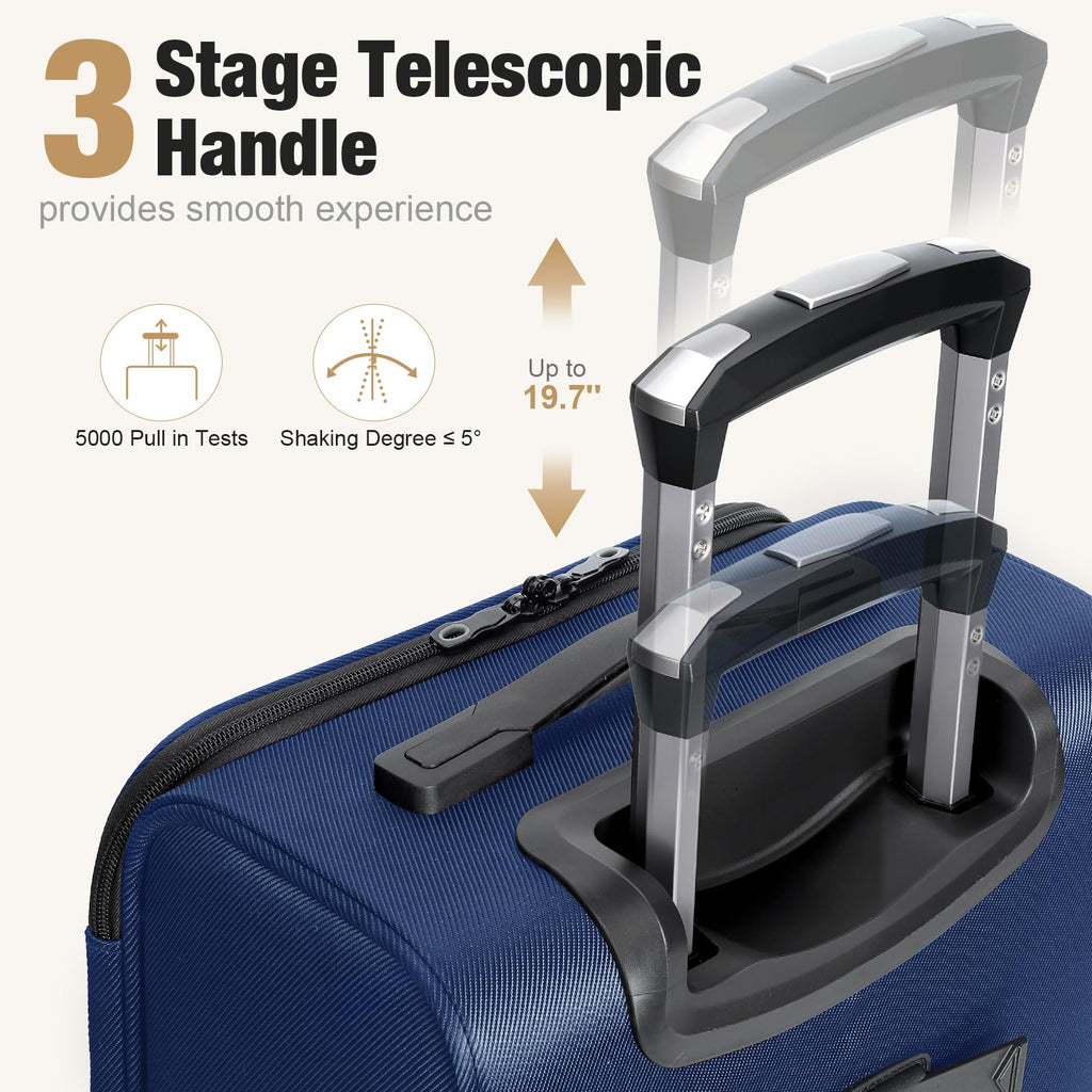 Tonyeee Softside Carry on Luggage Airline Approved, 17 Inch Underseat Carry - on Luggage with Removable Spinner Wheels, Small Personal Item Suitcase for Travel Business (Blue, 17 inch_Underseat)