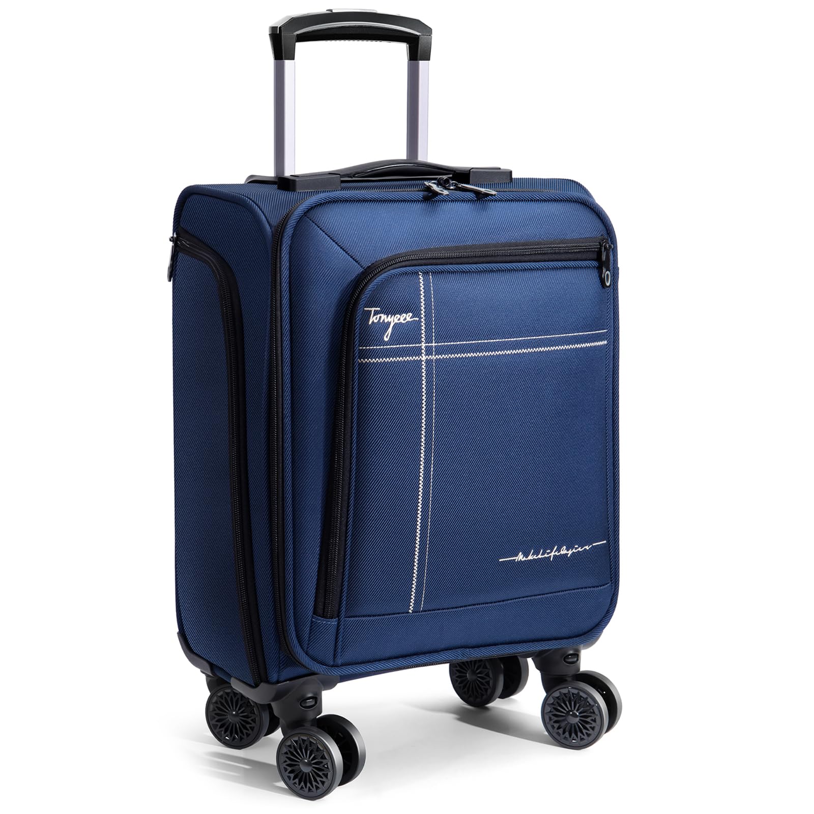 Tonyeee Softside Carry on Luggage Airline Approved, 17 Inch Underseat Carry-on Luggage with Removable Spinner Wheels, Small Personal Item Suitcase for Travel Business (Blue, 17 inch_Underseat)