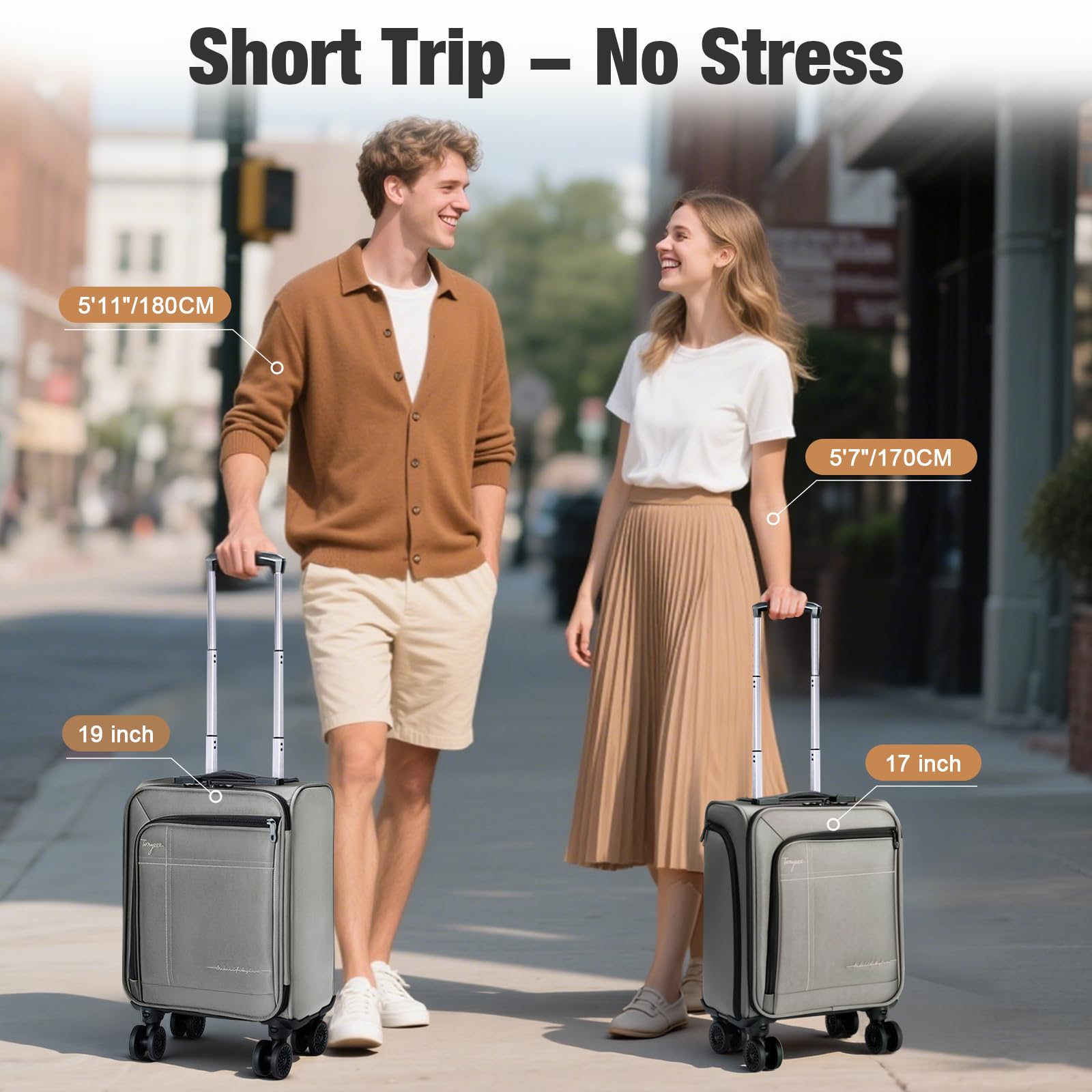 Tonyeee Softside Carry on Luggage Airline Approved, 17 Inch Underseat Carry - on Luggage with Removable Spinner Wheels, Small Personal Item Suitcase for Travel Business, (Grey, 17 inch_Underseat)