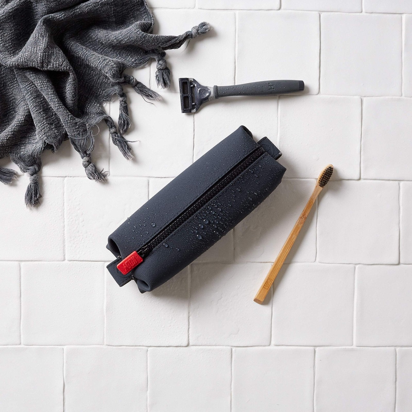 TOOLETRIES The Koby Mini Kit - Silicone Toiletry Organizer, Bathroom Travel Bag - Features Heavy - Duty Zipper, Leak Resistance, Easy to Clean - Charcoal
