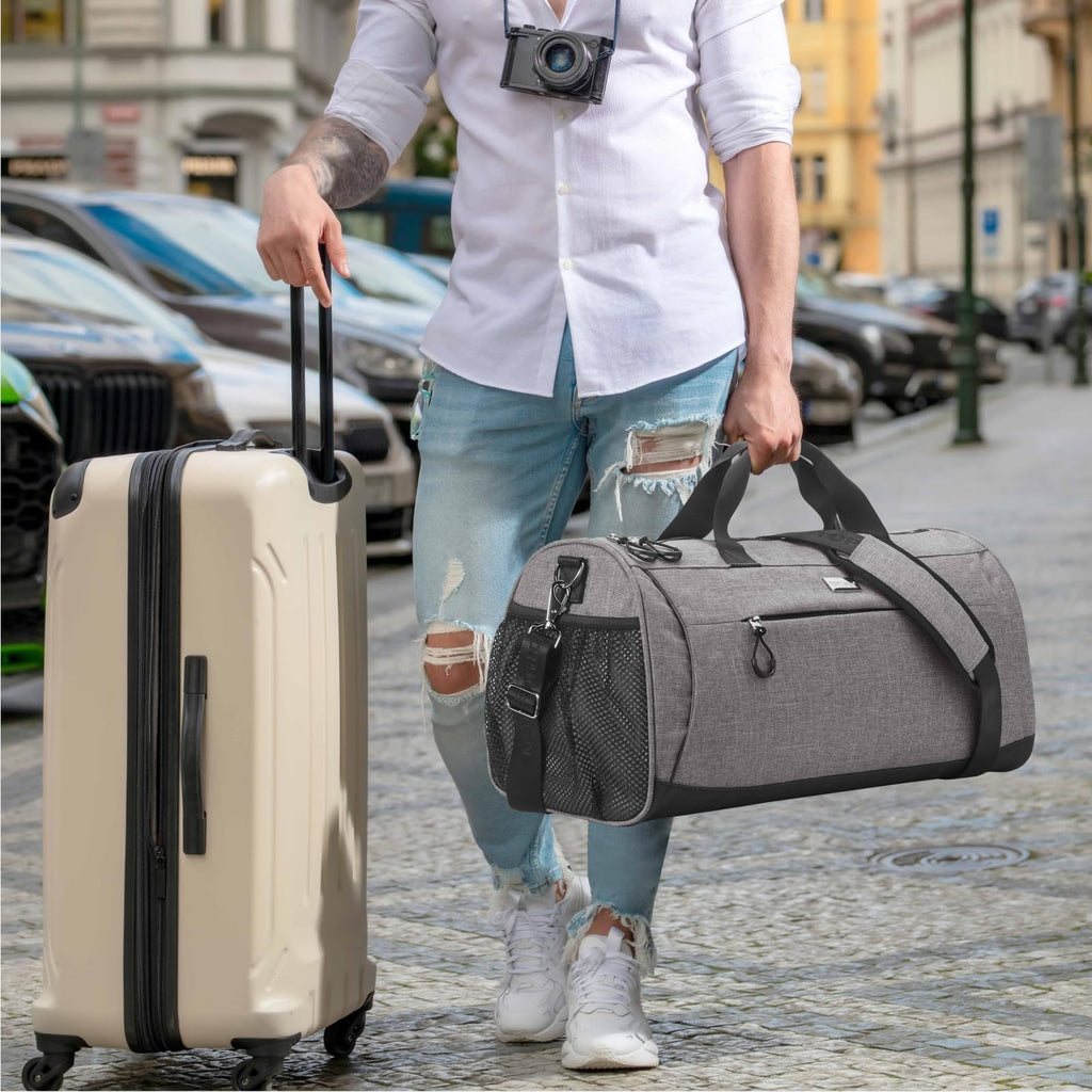 TOPDesign Gym Bag for Women & Men, Unisex Duffel Bag with Shoe Compartment & Wet Pocket for Travel Sports Gym (M Textured Grey)