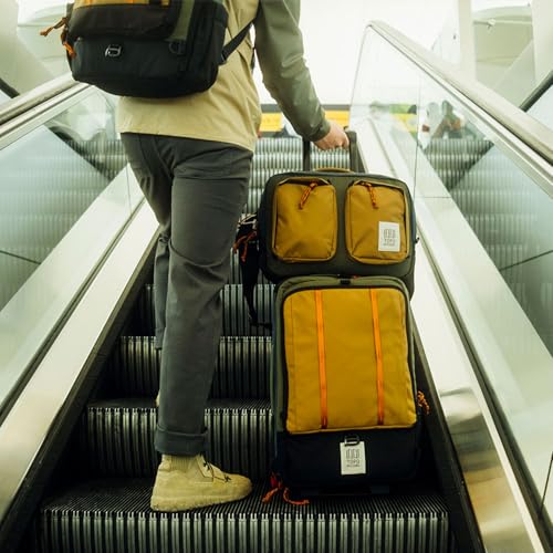 Topo Designs Global Travel Roller Bag Suitcase, 44L Carry - On, 3 Handles, Smooth Heavy Duty Wheels, Telescoping Handle, Durable + Rugged, WRAP Certified (Stone Blue/Forest)