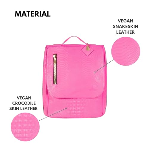 Tote&Carry Apollo 2 Large Vegan Backpack, Eco-Friendly Carry-On Bag for Travel, Work & Daily Use – Water-Resistant (Crocodile Skin Pattern, Neon Pink)
