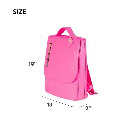 Tote&Carry Apollo 2 Large Vegan Backpack, Eco-Friendly Carry-On Bag for Travel, Work & Daily Use – Water-Resistant (Crocodile Skin Pattern, Neon Pink)