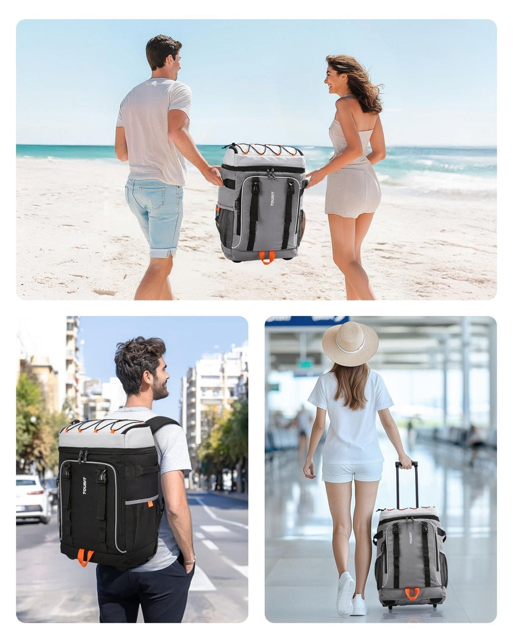 TOURIT 50 - Can Rolling Backpack, Double Deck & Dual - Bar Handle Travel Soft Cooler Bag with Wheels, 30L Space Beach Cooler Size 18"(15"+3")×13"×11"