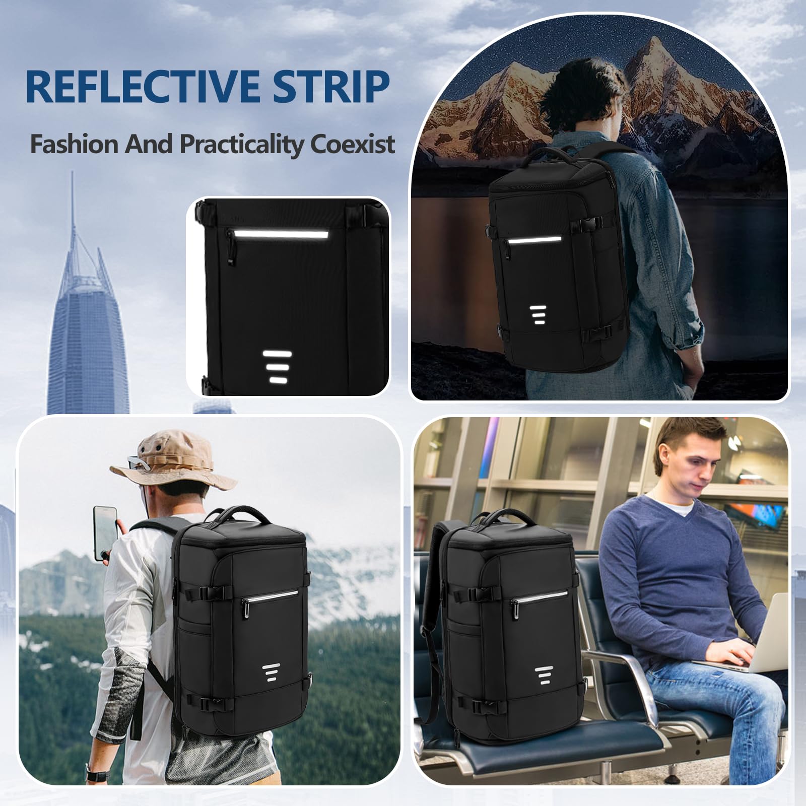 Travel Backpack for Men Women Large Lightweight Carry - on Laptop Backpack 30L Flight Approved Business Rucksack Water - Resistant Backpack Fits 17.3 inch Laptop for College Work Travel with a Small Bag