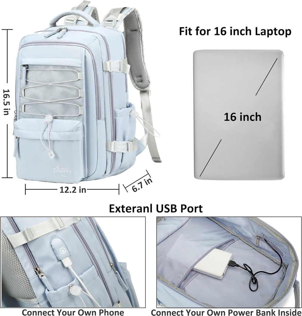 Travel Backpack for Women Men 15.6 Inch Laptop Backpacks with USB Port Carry on Backpack Flight Approved Large Back Pack College Bookbags Outdoor Sports Hiking Rucksack Casual Daypack ( Blue)
