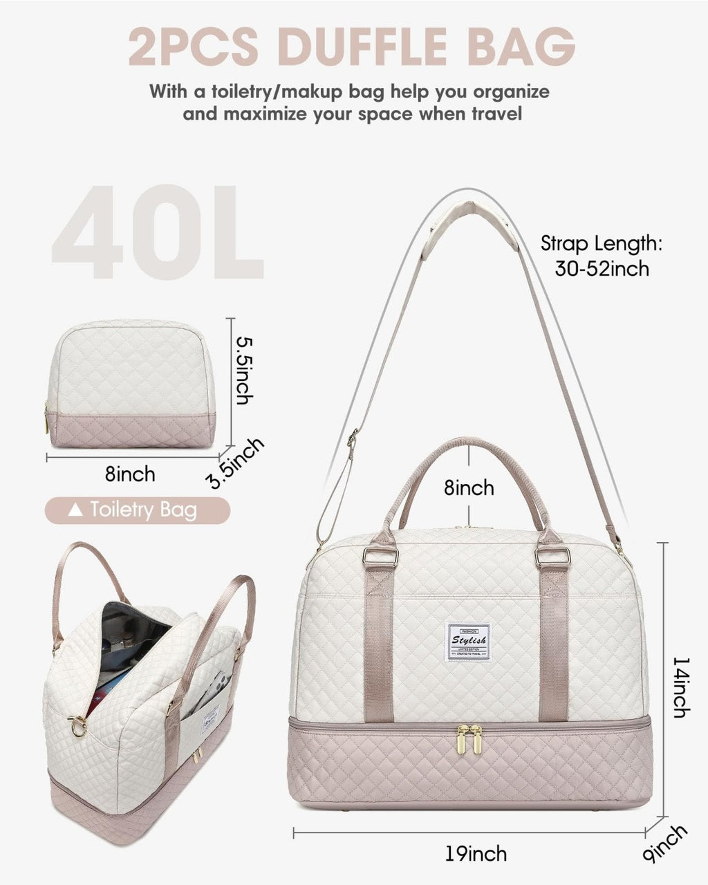 Travel Duffle Bag Weekender for Women: Travel Duffel Bag Carry - On Overnight Bag with Shoe Compartment & Wet Pocket Large Weekend Tote Bag with Gym Duffel Bag for Hospital Beige