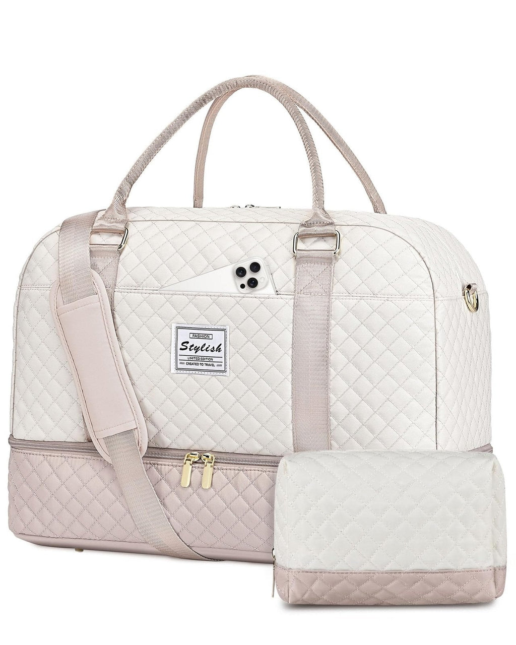 Travel Duffle Bag Weekender for Women: Travel Duffel Bag Carry-On Overnight Bag with Shoe Compartment & Wet Pocket Large Weekend Tote Bag with Gym Duffel Bag for Hospital Beige