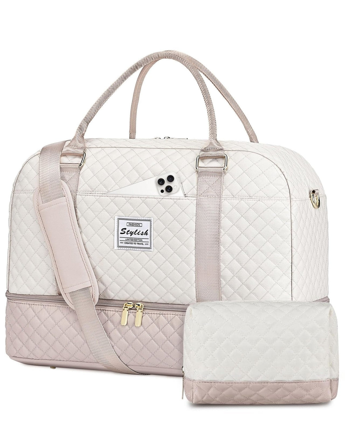 Travel Duffle Bag Weekender for Women: Travel Duffel Bag Carry-On Overnight Bag with Shoe Compartment & Wet Pocket Large Weekend Tote Bag with Gym Duffel Bag for Hospital Beige