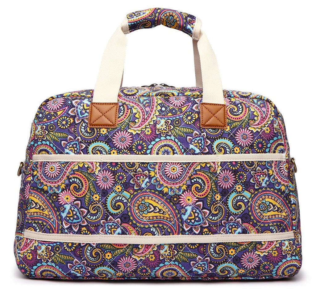 Travel Duffle Bag,Malirona Weekender Overnight Gym Bag for Women Large Carry On Bag with Zip Pocket for Women Girls Travel, Gym, Yoga(Purple Flower)
