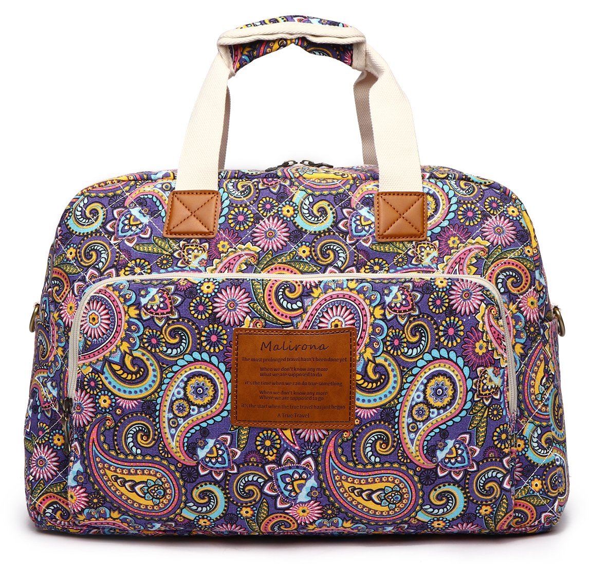 Travel Duffle Bag,Malirona Weekender Overnight Gym Bag for Women Large Carry On Bag with Zip Pocket for Women Girls Travel, Gym, Yoga(Purple Flower)