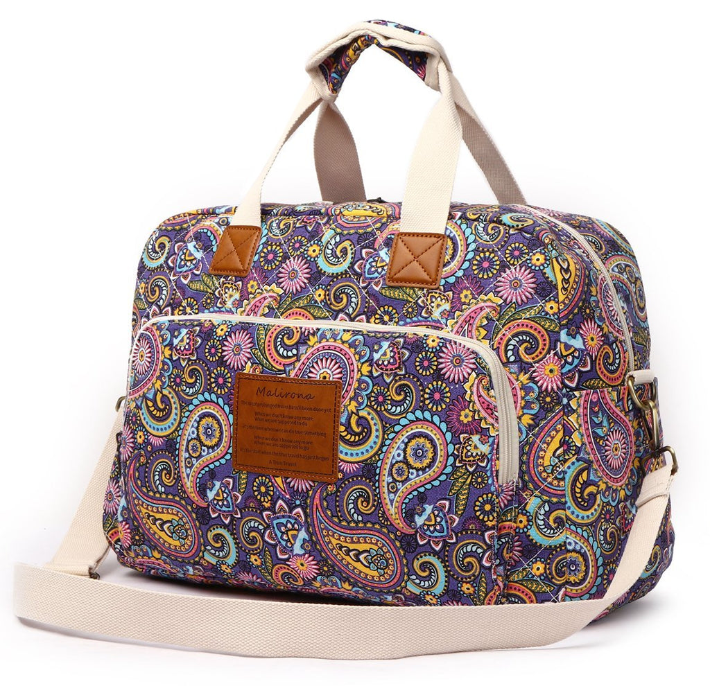 Travel Duffle Bag,Malirona Weekender Overnight Gym Bag for Women Large Carry On Bag with Zip Pocket for Women Girls Travel, Gym, Yoga(Purple Flower)