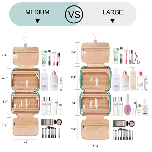 Travel Hanging Toiletry Bag for Women, with Jewelry Organizer Compartment, Medium Waterproof Hanging Makeup Accessories, Cosmetic Essentials, Toiletries Dopp Kit Set with Trolley Belt, Blue