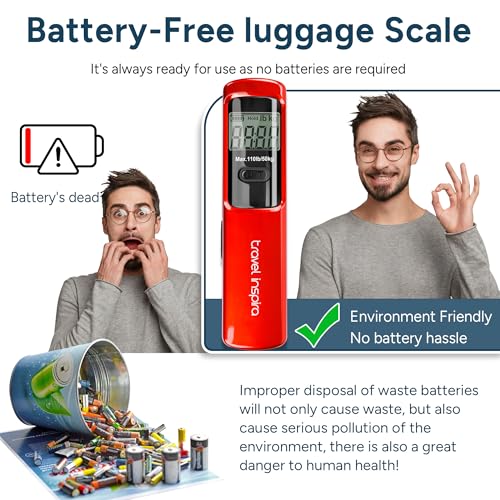 travel inspira Battery-Free Luggage Scale 110lb/50kg Digital Portable