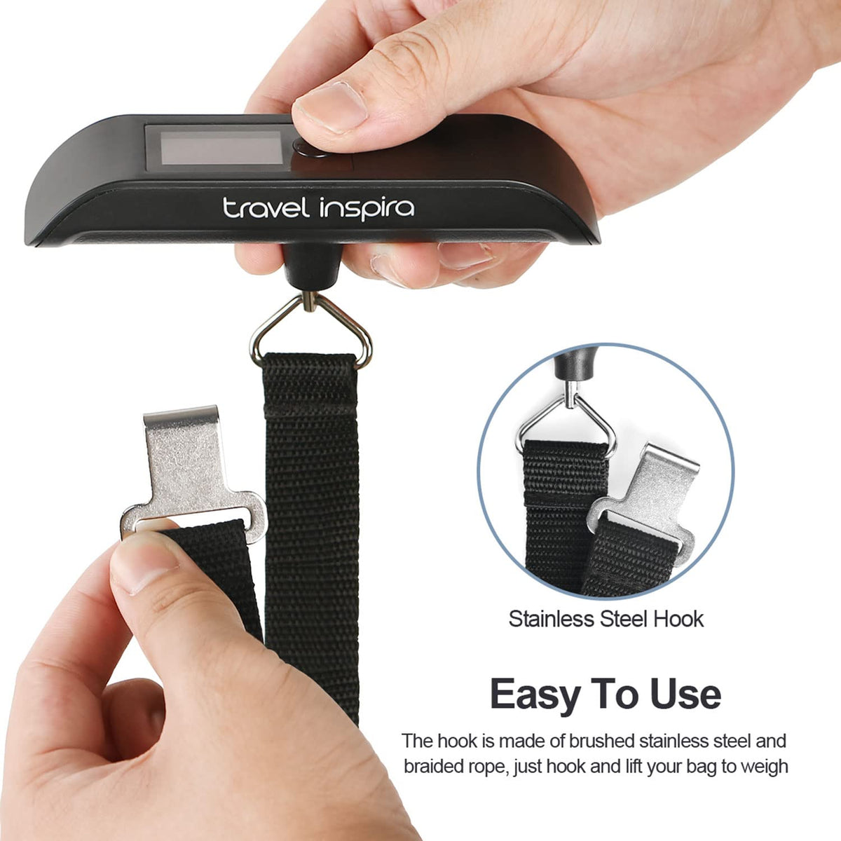 Travel Inspira Luggage Scale, Digital Luggage Scales, Baggage Scale with Backlit LCD Display,110LB / 50KG, Battery Included(Black)