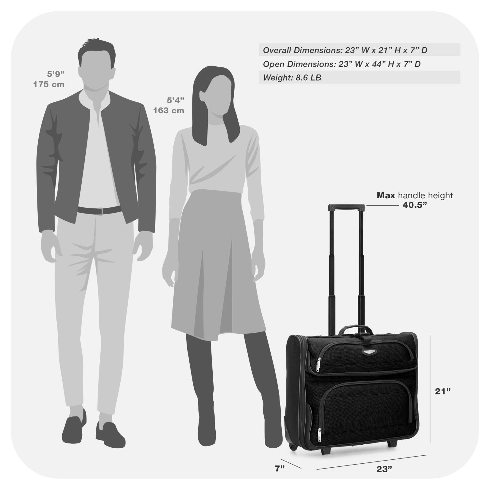 Travel Select Amsterdam Business Rolling Garment Bag, Softside Expandable Rolling 2 - Wheeled Suit Carrier, Black, One Size