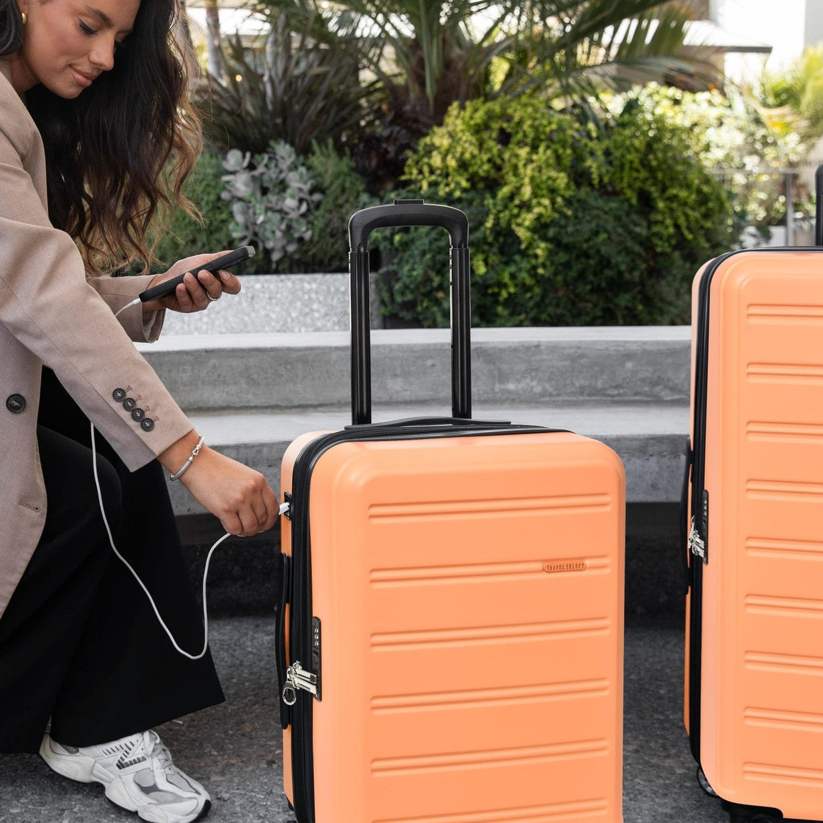 Travel Select Snowcreek Hardside Expandable Spinner w/USB Port, Tangerine, 21 - Inch Carry - on