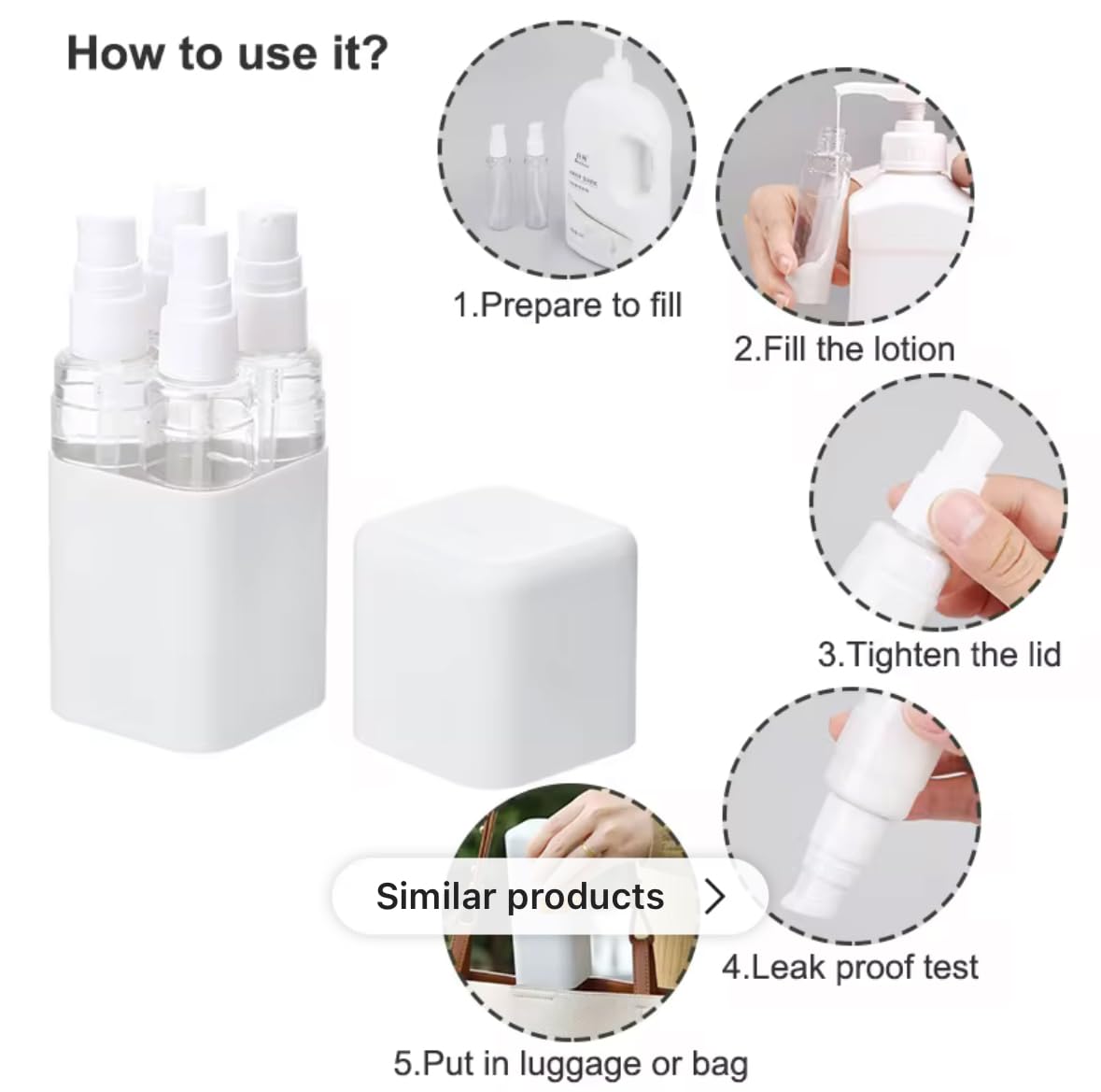 Travel Size Toiletry Bottles Set, TSA Approved, 1.69 oz, Leak - Proof, BPA - Free Plastic, 4 - Pack, (GREY)