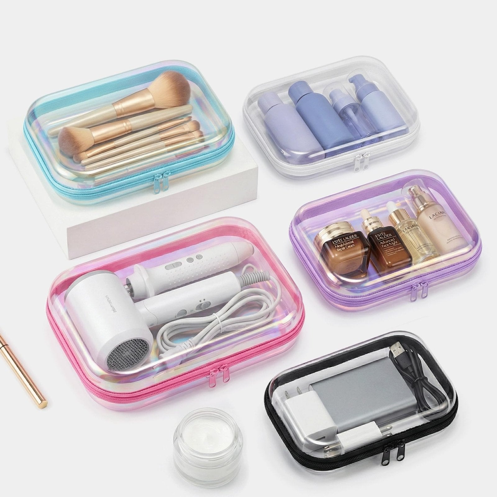 Travel Toiletry Bag for Men,Clear Hard Shell Zipper Case,2pcs Large Capacity Portable Toiletry Organizer Dopp Kit Water - Resistant Shaving Bag For Toiletries Accessories,Makeup Cosmetic Bag For Women